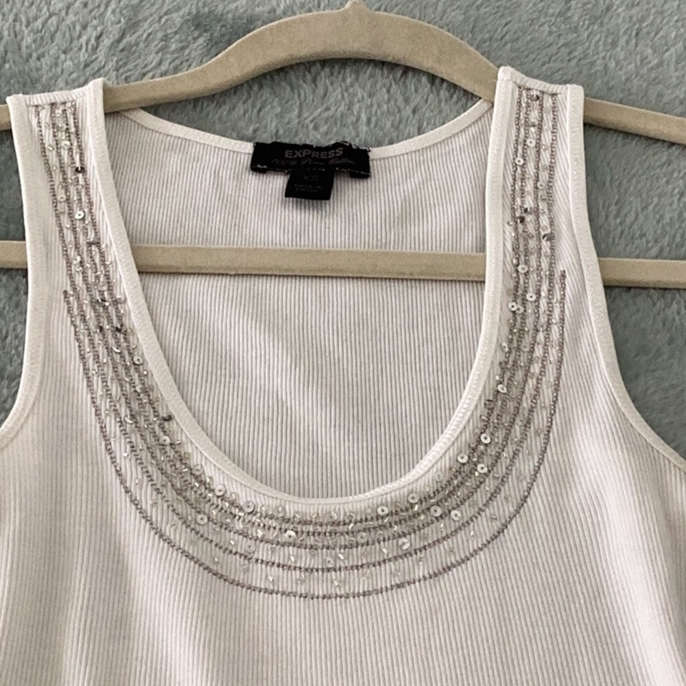 Express white with silver trim tank top stretchy XS
